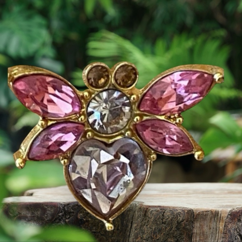 SWAROVSKI PINK & PURPLE WINGED BUG SCATTER LAPEL PIN OR TIE TAC